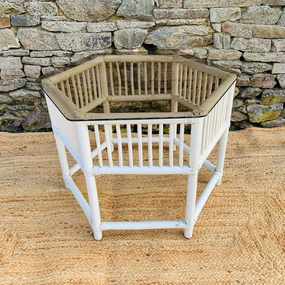 Image 1 of Weiße Rattan-Wohnzimmergarnitur im Vintage-Stil, 1970