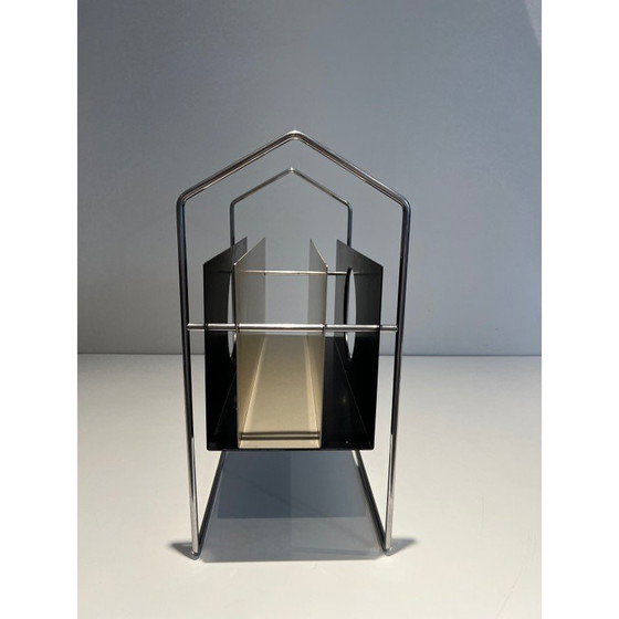 Image 1 of Verchromter Zeitschriftenständer aus Metall, Frankreich 1970