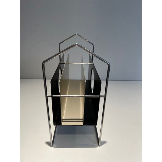 Image 1 of Verchromter Zeitschriftenständer aus Metall, Frankreich 1970