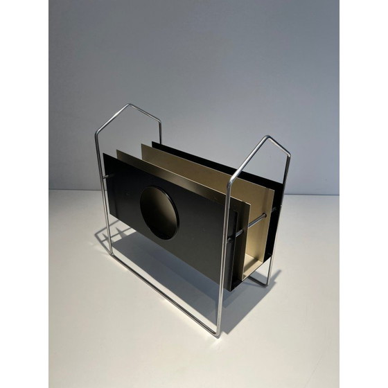 Image 1 of Verchromter Zeitschriftenständer aus Metall, Frankreich 1970