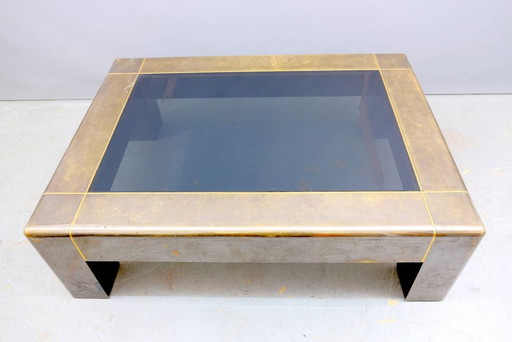 Brutalistischer Messing Couchtisch im Parsons Stil von Karl Springer, 1970er