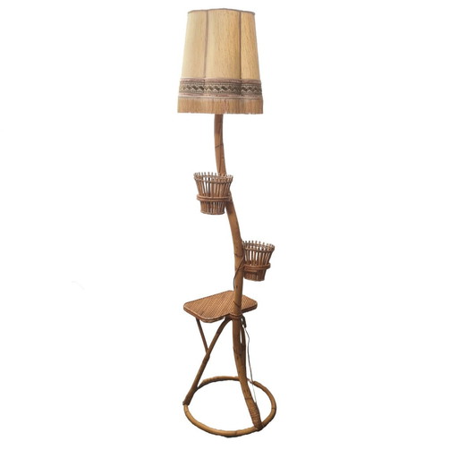 Vintage Rattan Lampe mit Pflanzgefäßen