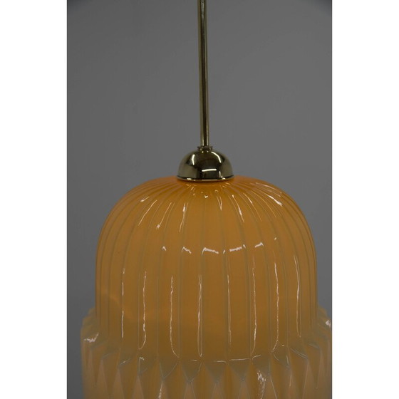 Image 1 of Mid Century Pendelleuchte aus Glas und Messing, 1960er Jahre