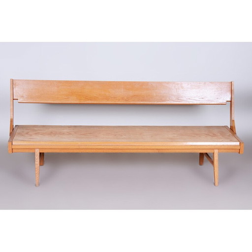 Mid Century Eichenholzsofa mit Polsterung, Tschechoslowakei 1950er Jahre
