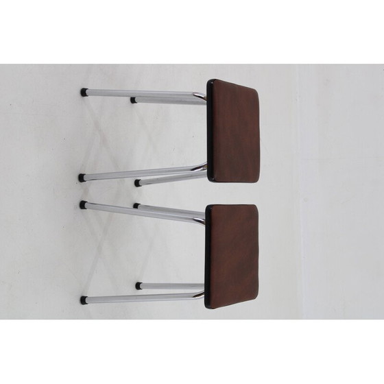 Image 1 of Paar Vintage-Hocker aus Kunstleder und Aluminium, Tschechoslowakei 1970