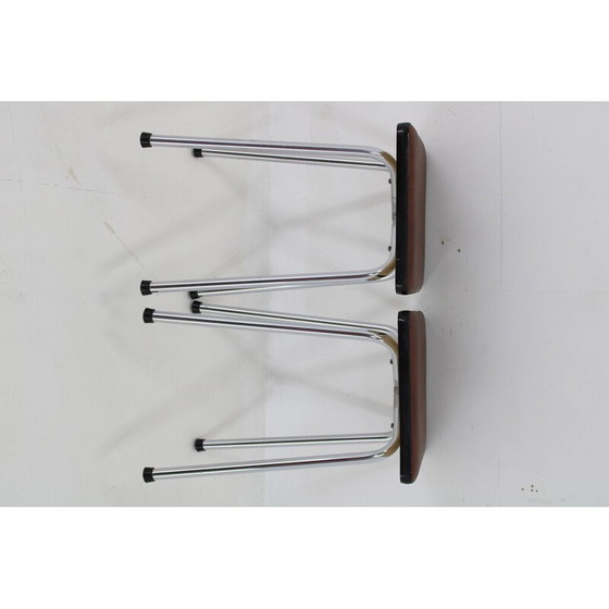 Image 1 of Paar Vintage-Hocker aus Kunstleder und Aluminium, Tschechoslowakei 1970