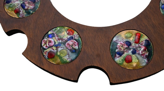 Image 1 of Vintage Sunburst konvexer Spiegel - Spiegel mit Emaille-Platten - Sunburst Spiegel