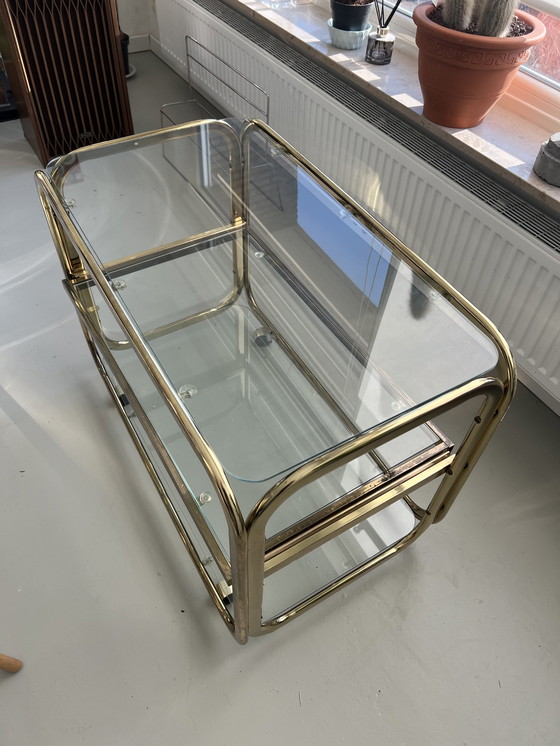 Image 1 of Vintage Glas & Metall Bar Trolley 80'S