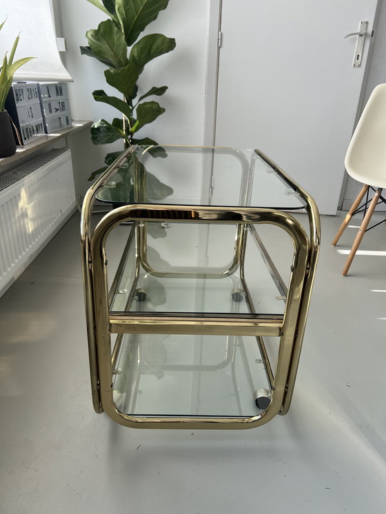 Image 1 of Vintage Glas & Metall Bar Trolley 80'S