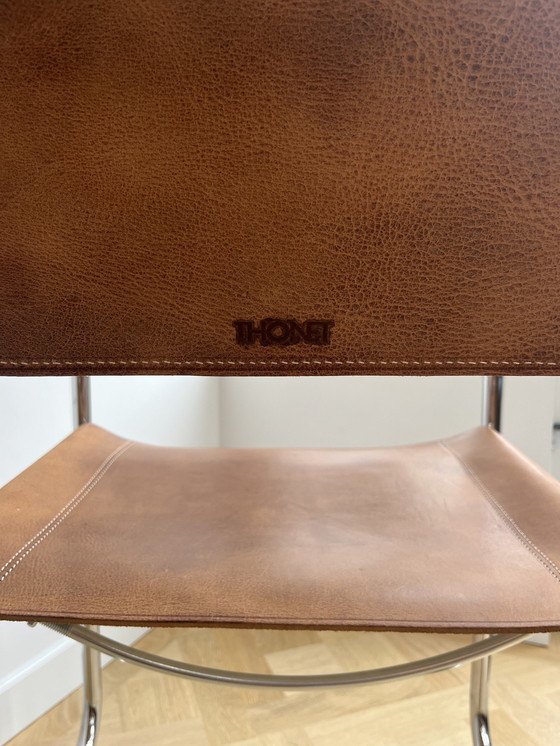 Image 1 of 4x Thonet S34 Sessel von Mart Stam Chrom / Büffelleder / geöltes Walnussholz