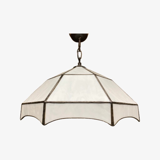 Weiß Lampe im Tiffany-Stil der 1970er Jahre