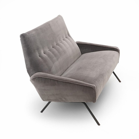 Image 1 of Vintage 2-Sitzer-Sofa aus gepolstertem Holz und Metall von Felice Rossi, Italien 1950