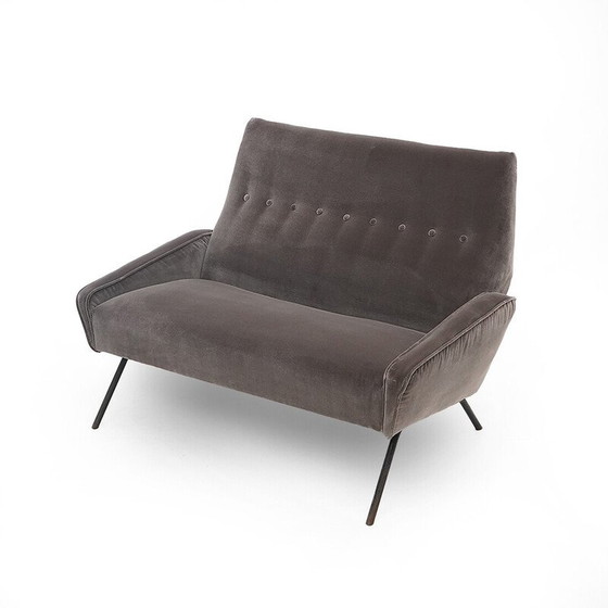 Image 1 of Vintage 2-Sitzer-Sofa aus gepolstertem Holz und Metall von Felice Rossi, Italien 1950