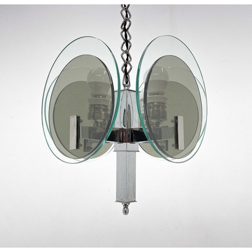 Vintage Art Deco Kronleuchter aus Chrom und Glas, 1920er Jahre