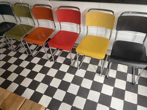 Image 1 of 6x Gebr. van der Stroom Dutch Originals Gispen Stuhl