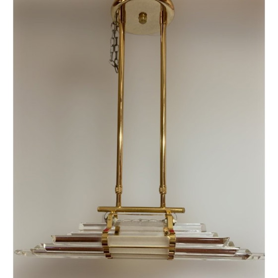 Image 1 of Vintage-Pendelleuchte aus Muranoglas und vergoldetem Metall von Venini, 1980er Jahre