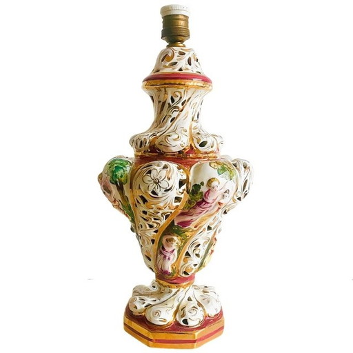 Vintage Barock Capodimonte Lampe Porzellan Rokoko 1960er Jahre