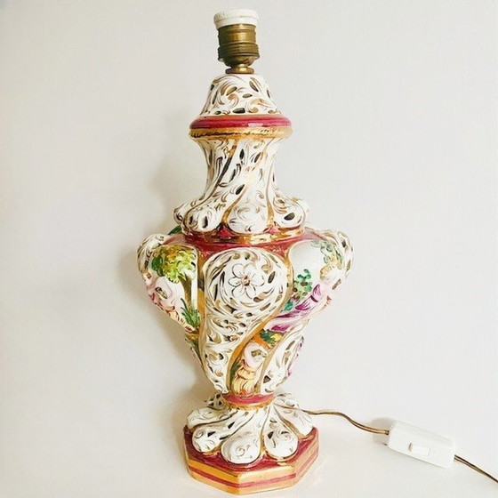 Image 1 of Vintage Barock Capodimonte Lampe Porzellan Rokoko 1960er Jahre