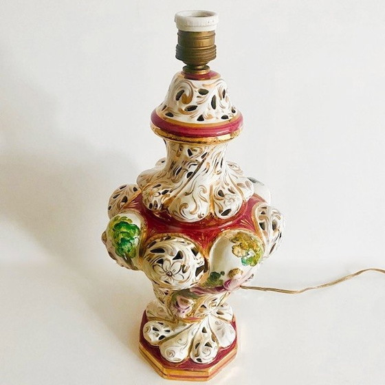 Image 1 of Vintage Barock Capodimonte Lampe Porzellan Rokoko 1960er Jahre