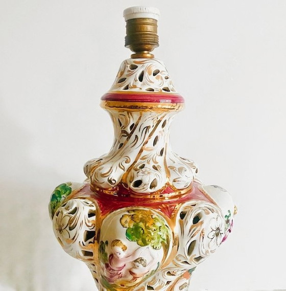 Image 1 of Vintage Barock Capodimonte Lampe Porzellan Rokoko 1960er Jahre