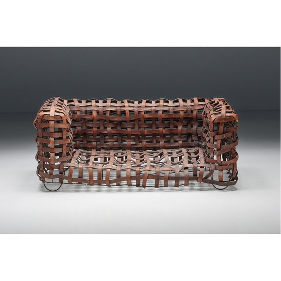 Image 1 of Skulpturales Sofa aus geflochtenem Leder, 1950er Jahre
