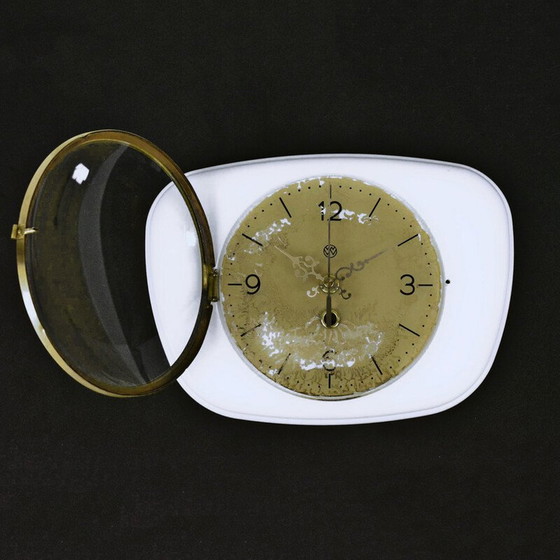Image 1 of Vintage Wanduhr aus Keramik, Glas und Messing, Deutschland 1950er Jahre