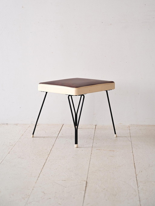 Skandinavischer Vintage-Polsterhocker, Retro-Metall und Kunstleder-Pouf