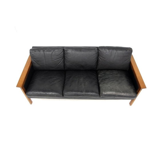 Image 1 of Vintage-Sofa aus Teakholz und Leder von Möbel-Ikéa, Schweden 1960er Jahre