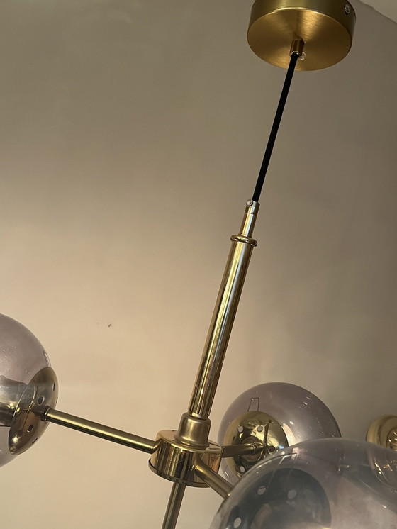 Image 1 of Glas Glühbirnen Pendelleuchte geräuchert glühen Messingrahmen