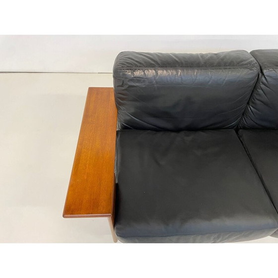 Image 1 of Italienisches Sofa aus der Mitte des Jahrhunderts, schwarzes Leder und Holz, 1960er Jahre