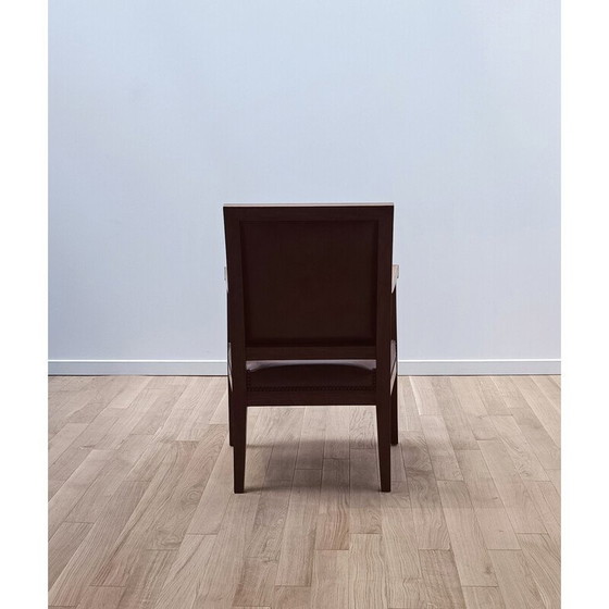 Image 1 of Vintage-Sessel aus geschnitztem Holz und braunem Leder