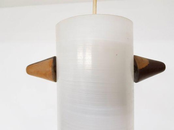 Image 1 of Dänische Hängelampe aus Glas und Holz