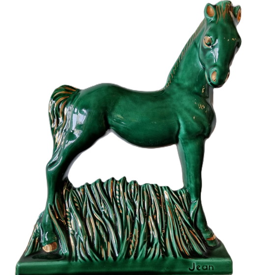 Image 1 of Art Deco Statue Pferd grün