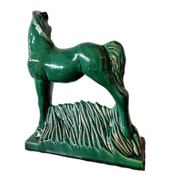 Image 1 of Art Deco Statue Pferd grün