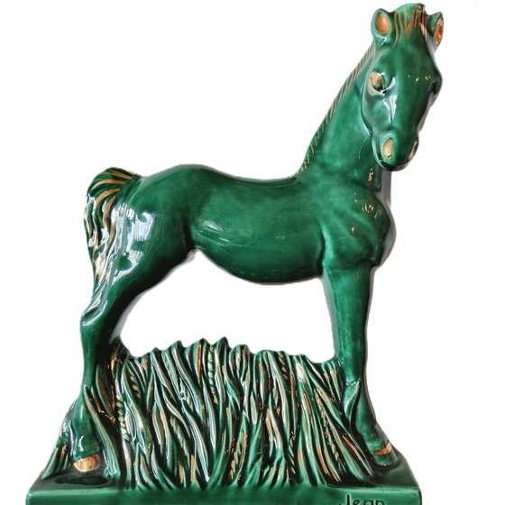 Image 1 of Art Deco Statue Pferd grün