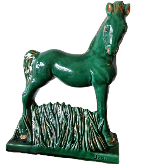 Image 1 of Art Deco Statue Pferd grün