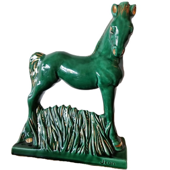 Image 1 of Art Deco Statue Pferd grün