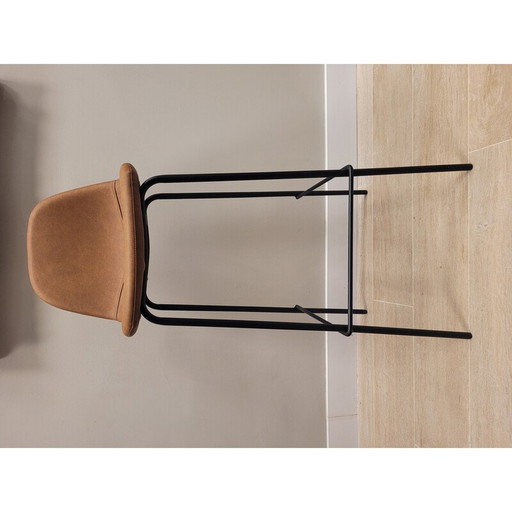 Vintage-Sitzbank aus Kunstleder und schwarzem Schmiedeeisen, 1980