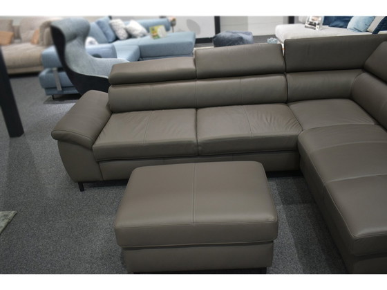 Image 1 of Ledersofa Mit Hocker Und Kopfstützenverstellung Ledercouch Lederecksofa Sofa Couch Ecksofa 