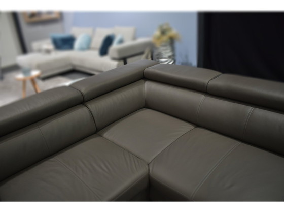 Image 1 of Ledersofa Mit Hocker Und Kopfstützenverstellung Ledercouch Lederecksofa Sofa Couch Ecksofa 