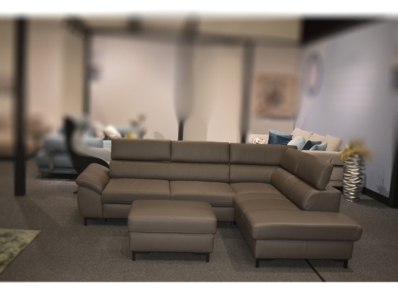 Image 1 of Ledersofa Mit Hocker Und Kopfstützenverstellung Ledercouch Lederecksofa Sofa Couch Ecksofa 