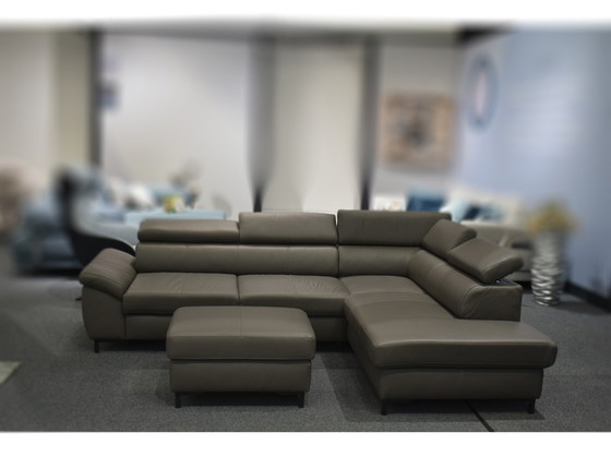 Image 1 of Ledersofa Mit Hocker Und Kopfstützenverstellung Ledercouch Lederecksofa Sofa Couch Ecksofa 