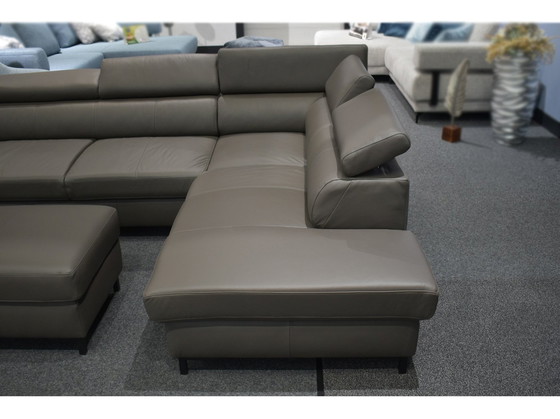 Image 1 of Ledersofa Mit Hocker Und Kopfstützenverstellung Ledercouch Lederecksofa Sofa Couch Ecksofa 