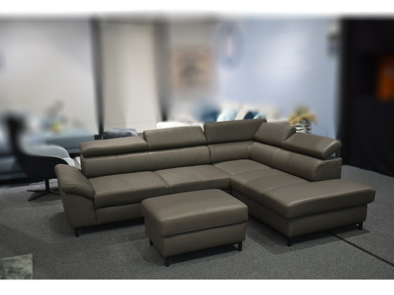 Image 1 of Ledersofa Mit Hocker Und Kopfstützenverstellung Ledercouch Lederecksofa Sofa Couch Ecksofa 