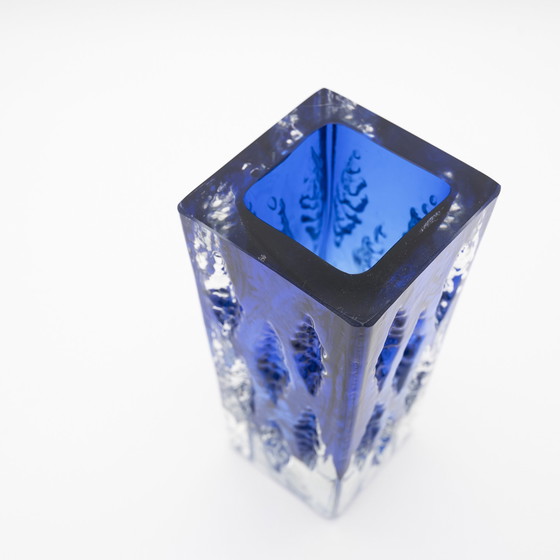 Image 1 of Blaue Blockglasvase Duo Kurt Wokan Ingrid Glas Eisglas Borckenglas Retro