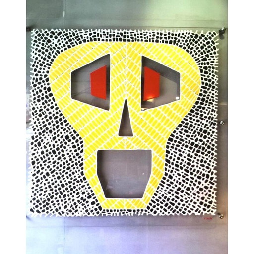 Vintage Kunstwerk auf Chromstahl Altglas von Stby