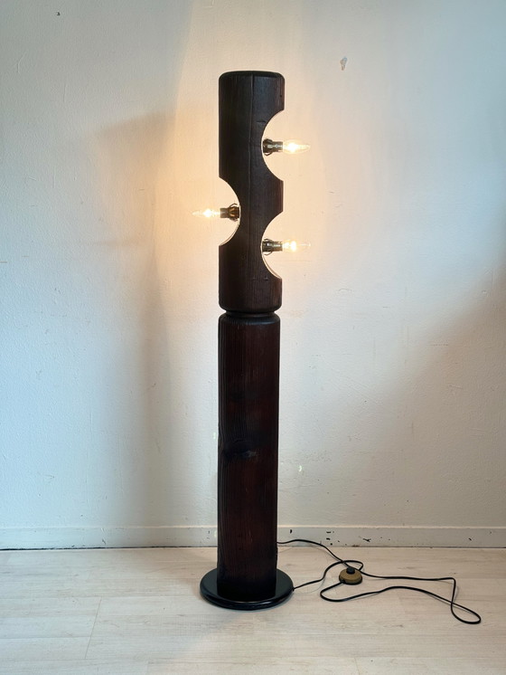 Image 1 of Vintage Brutalist Holz Totem Lampe Temde Leuchten
