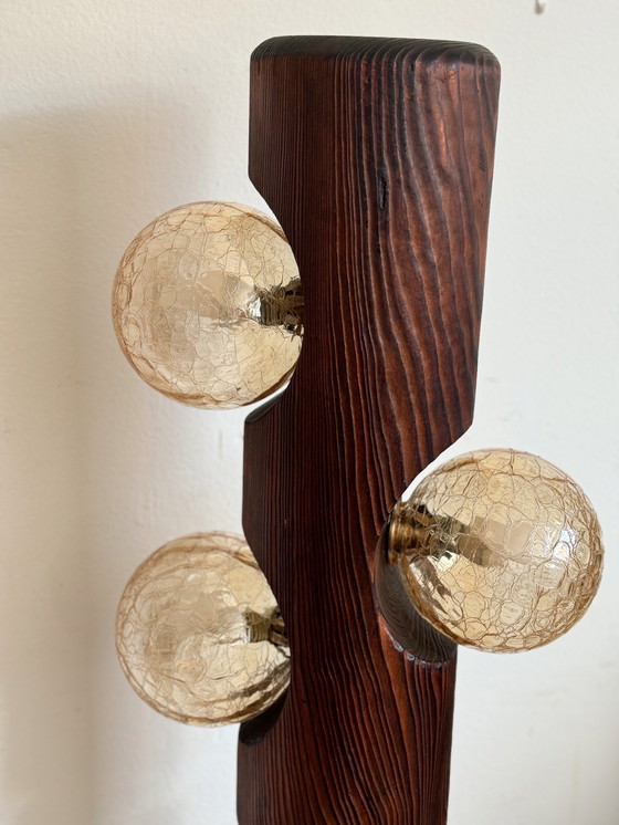 Image 1 of Vintage Brutalist Holz Totem Lampe Temde Leuchten