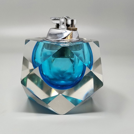 Image 1 of 1960er Jahre atemberaubende blaue Tabelle Feuerzeug in Murano Sommerso Glas von Flavio Poli für Seguso