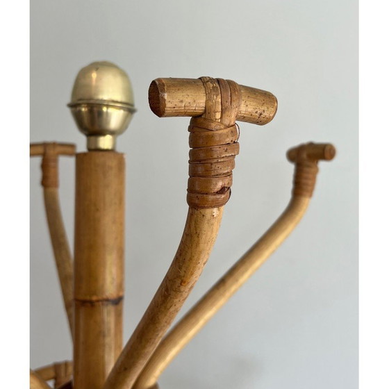 Image 1 of Vintage Garderobenständer aus Rattan und Messing, Frankreich 1970